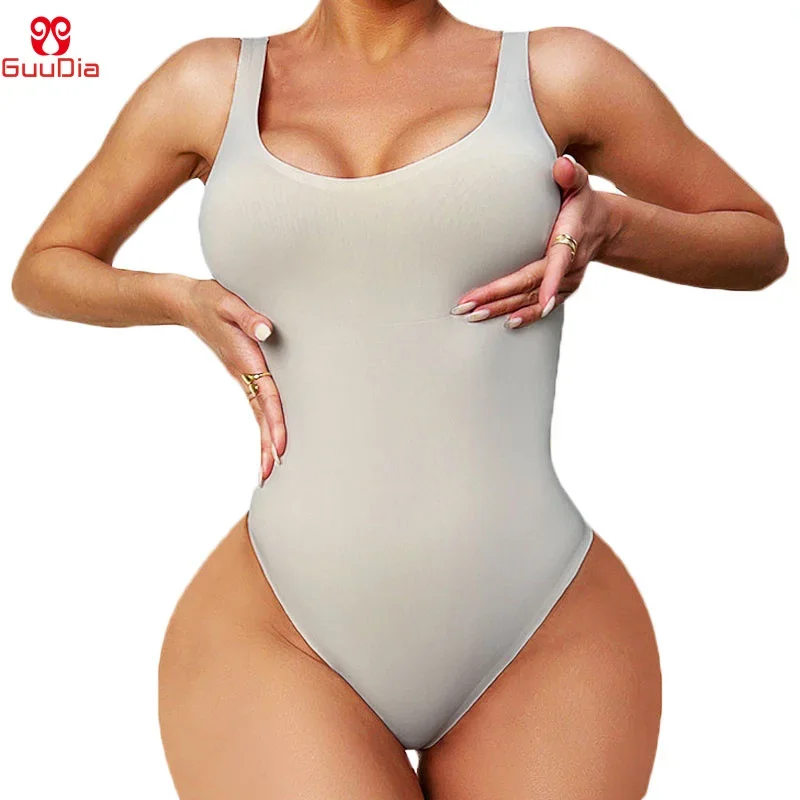 Shapewear Bodysuit Firm - GUUDIA セクシーな Tバックディープ U ネックスムーズアウト伸縮性柔らかさシェイプウェアボディスーツ WomenTank