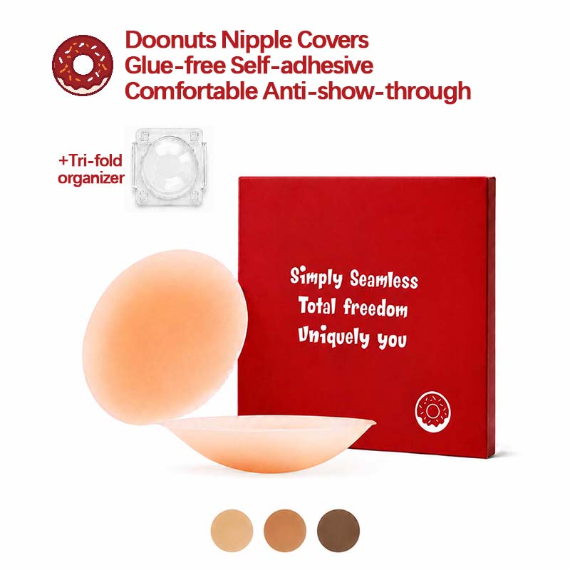 Nipple Cover Pasties - DOONUTS BODY シームレス医療用シリコンニップルカバー：接着剤不要、再利用可能な防水ニップルカバー、キャミソール用トラベルケース付き