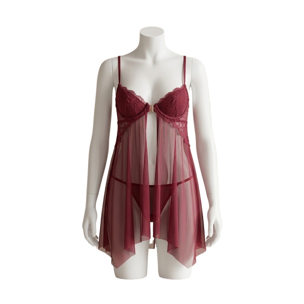 女性用、レースがあしらわれたベビードール風ランジェリー。透け - Babydoll Chemise Night のレビューと価格