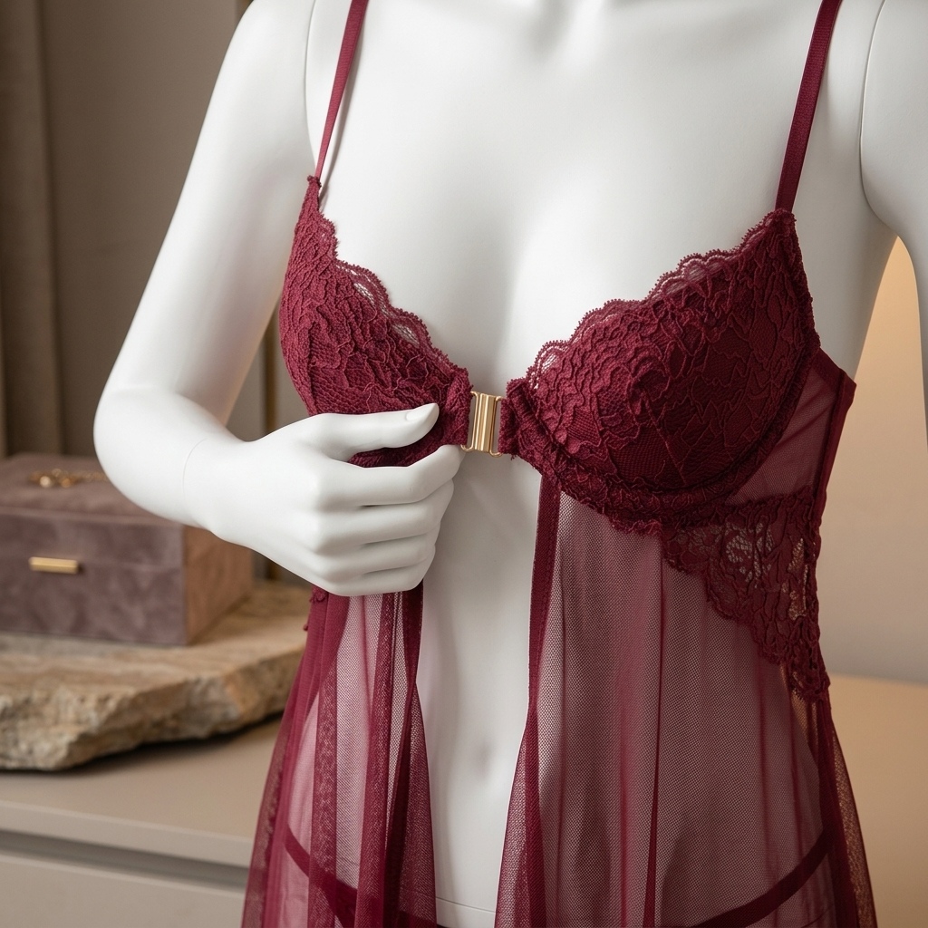 女性用、レースがあしらわれたベビードール風ランジェリー。透け - Babydoll Chemise Night のレビューと価格