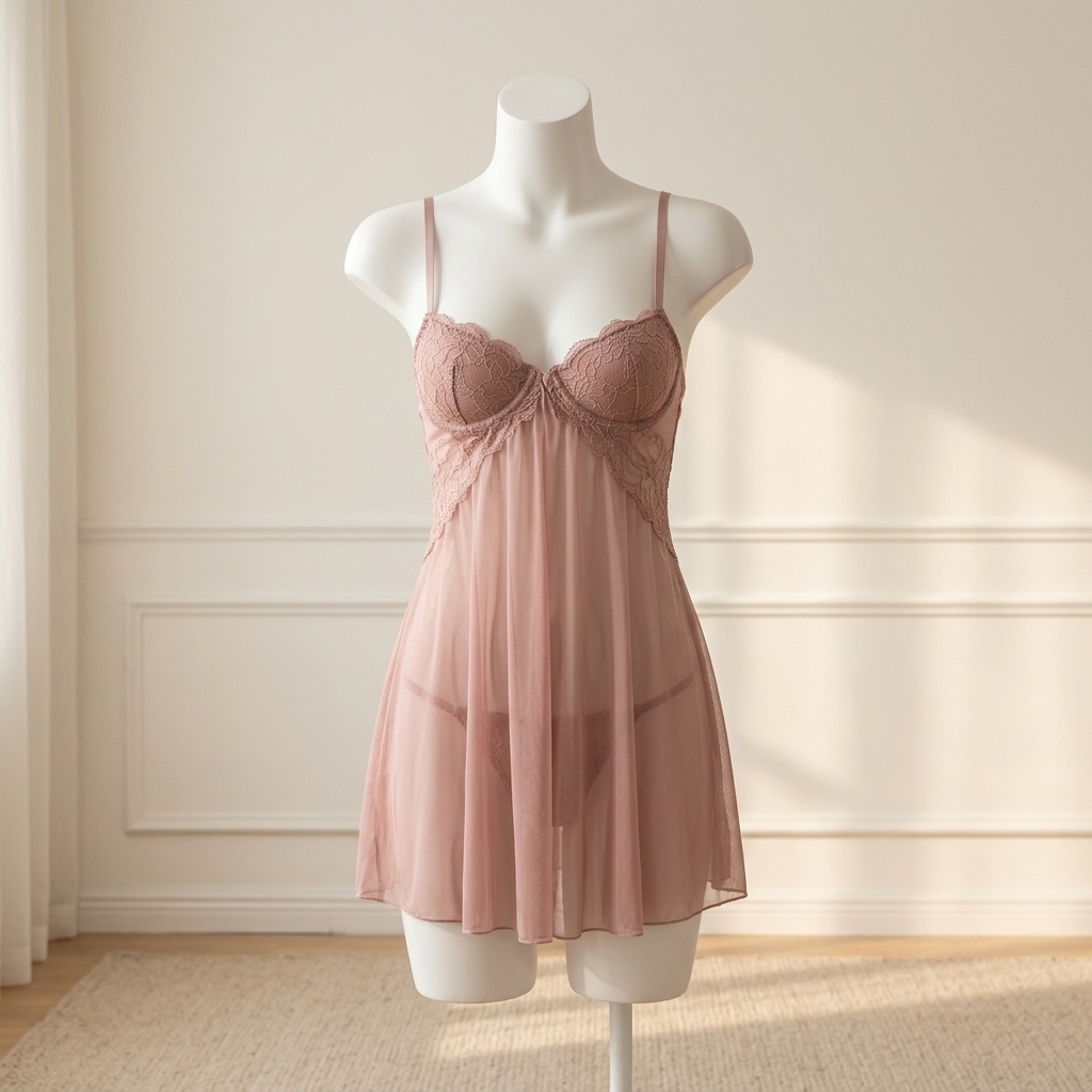 女性用、レースがあしらわれたベビードール風ランジェリー。透け - Babydoll Chemise Night のレビューと価格