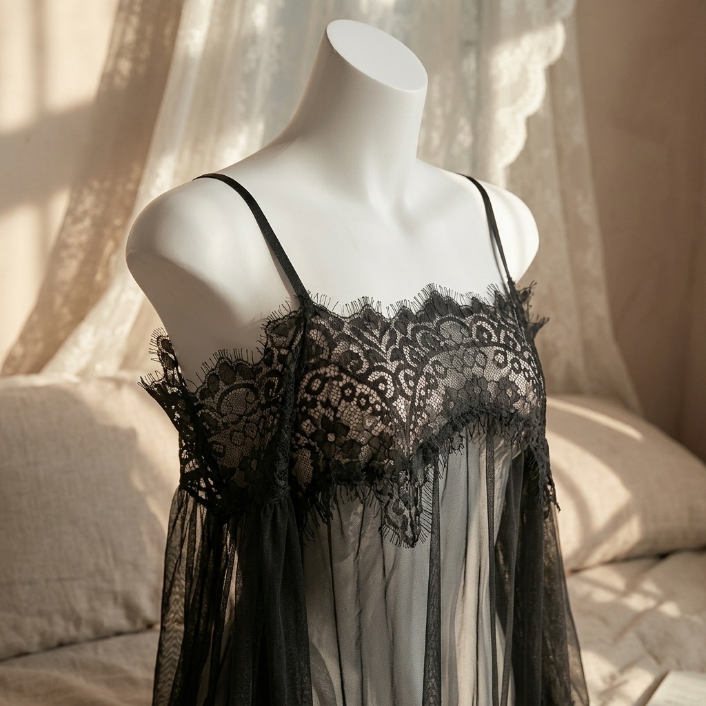 女性用、黒のレースがあしらわれたベビードール風ランジェリー。 - Babydoll Chemise Night のレビューと価格