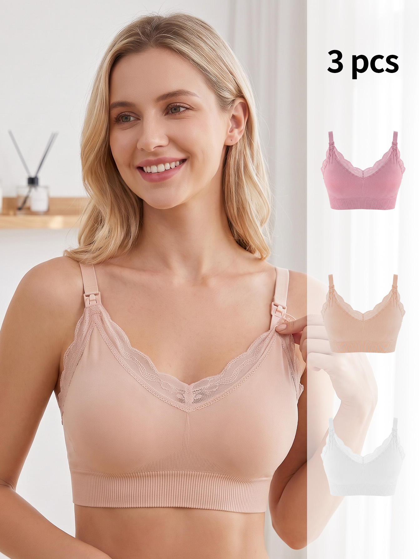 授乳ブラ3枚セット、ワイヤーなしシームレスレース授乳ブラ、開 - Nursing Bra Sleep のレビューと価格