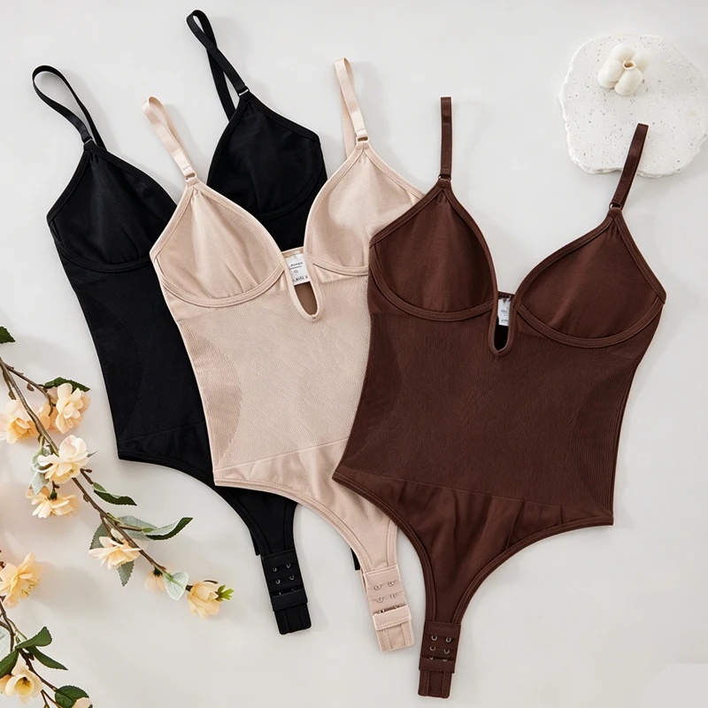 女性用バックレスボディスーツシェイプウェア、深いVネック、ス - Shapewear Bodysuit Firm のレビューと価格